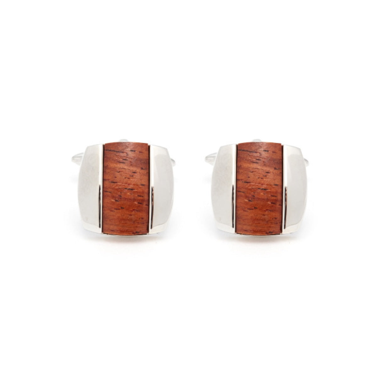 Small Wood & Rhodium Cufflinks