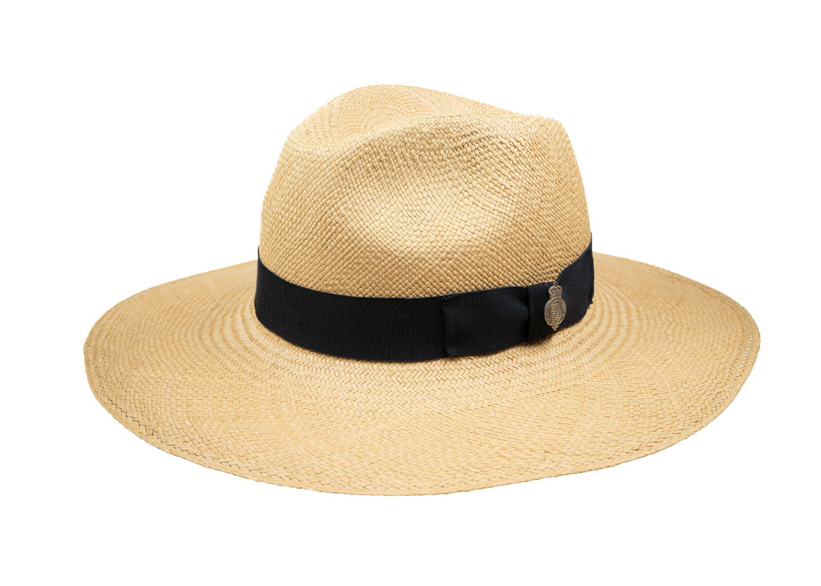 Jessica Wide Brim Panama Hat with Navy Band - Natural