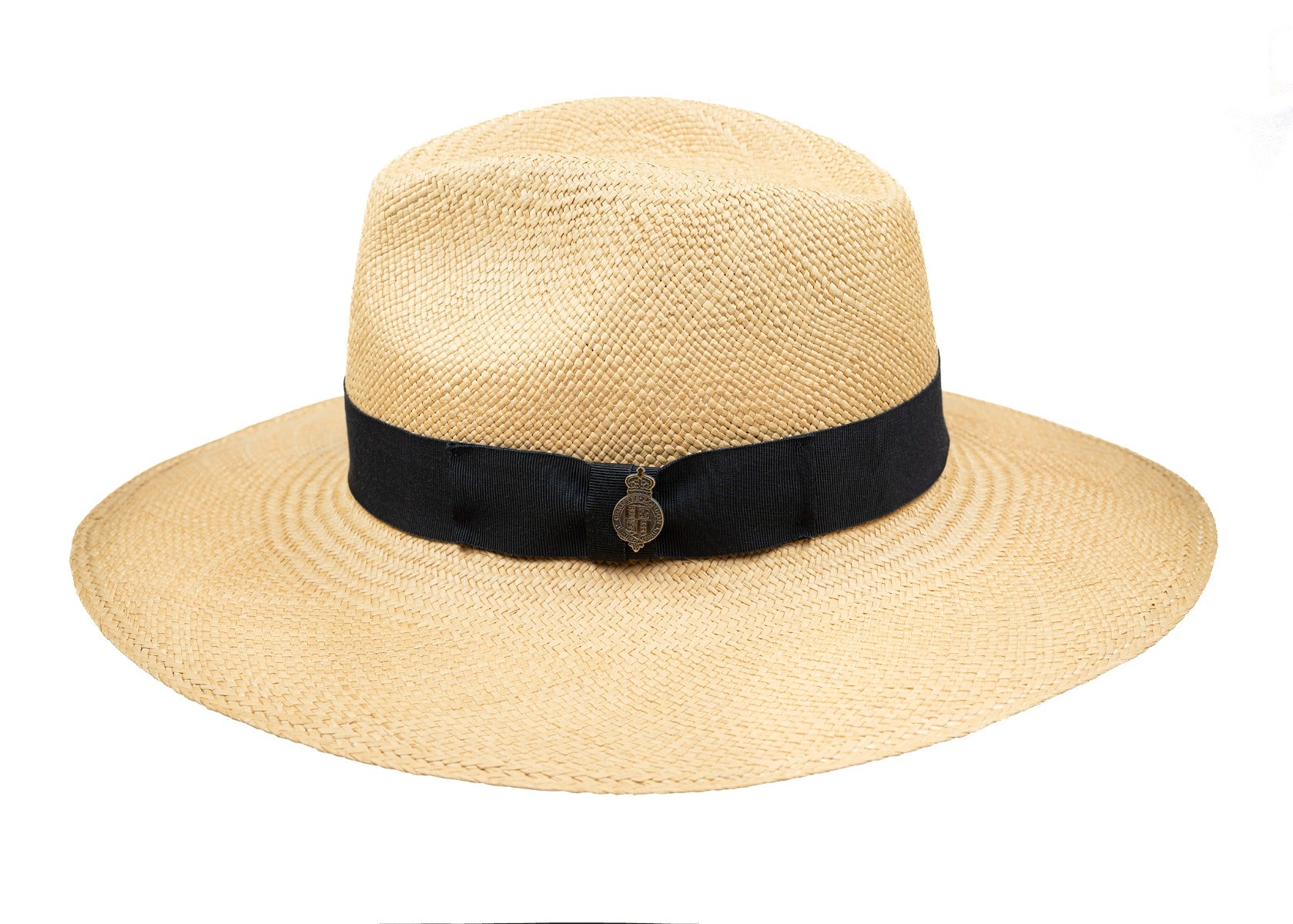 Jessica Wide Brim Panama Hat with Navy Band - Natural