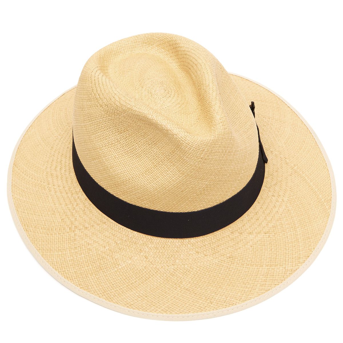 Classic Down Brim Panama Hat with Navy Band - Natural