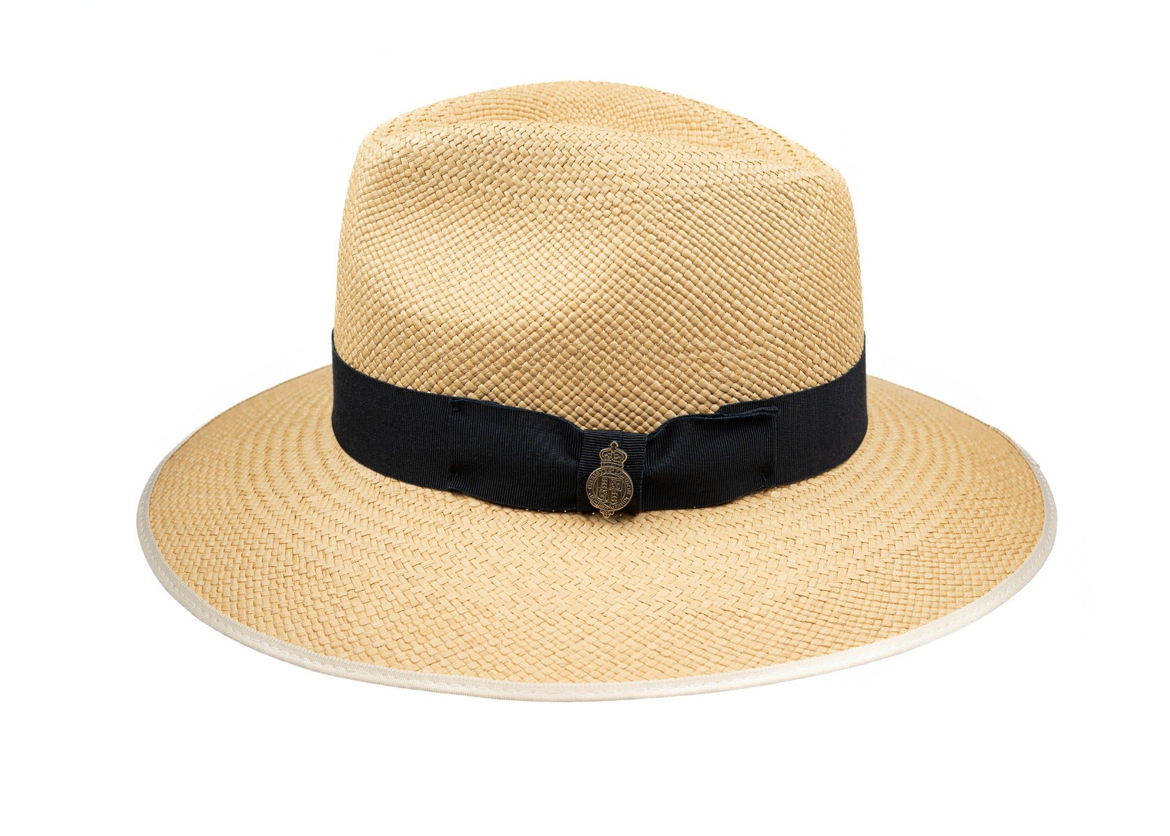 Classic Down Brim Panama Hat with Navy Band - Natural